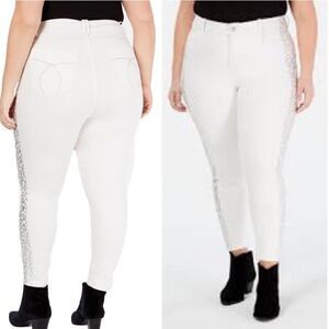 YSJ Plus Size Animal-Print-Trim Skinny Ankle Jeans